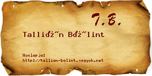 Tallián Bálint névjegykártya
