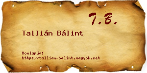 Tallián Bálint névjegykártya